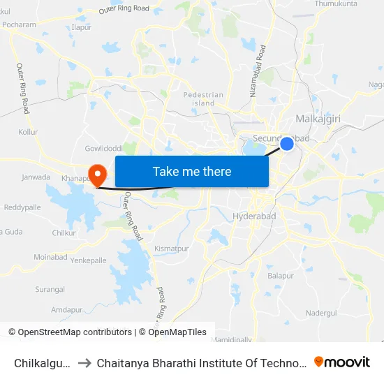 Chilkalguda to Chaitanya Bharathi Institute Of Technology map