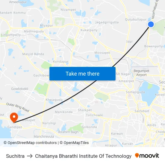 Suchitra to Chaitanya Bharathi Institute Of Technology map
