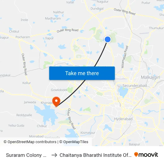 Suraram Colony Bus Stop to Chaitanya Bharathi Institute Of Technology map
