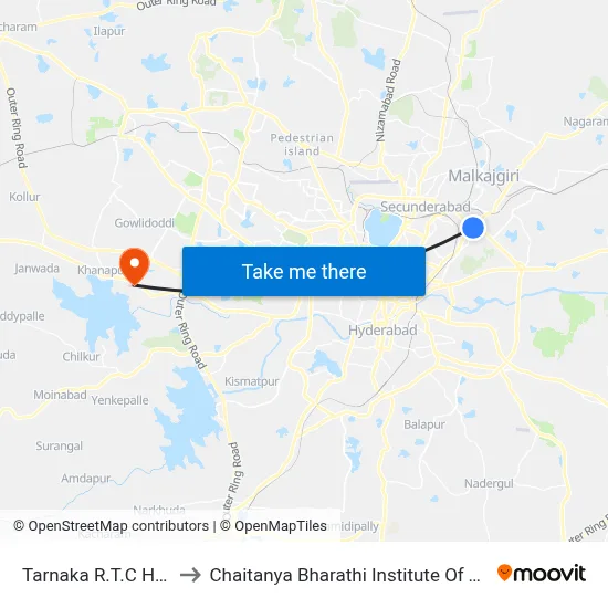 Tarnaka R.T.C Hospital to Chaitanya Bharathi Institute Of Technology map
