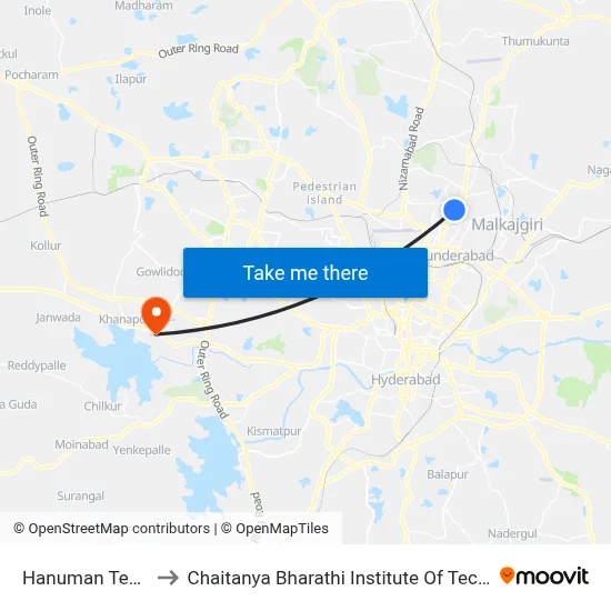 Hanuman Temple to Chaitanya Bharathi Institute Of Technology map