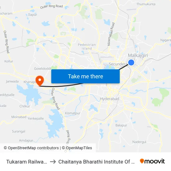 Tukaram Railway Gate to Chaitanya Bharathi Institute Of Technology map