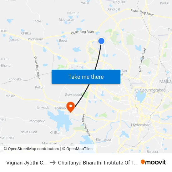 Vignan Jyothi College to Chaitanya Bharathi Institute Of Technology map