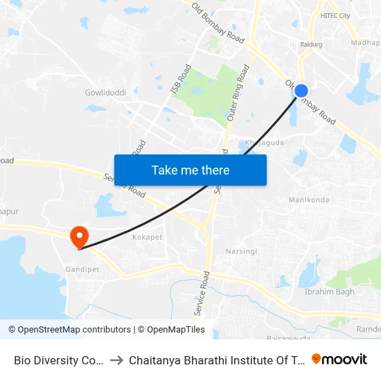 Bio Diversity Complex to Chaitanya Bharathi Institute Of Technology map