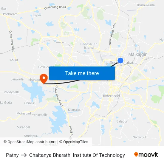 Patny to Chaitanya Bharathi Institute Of Technology map