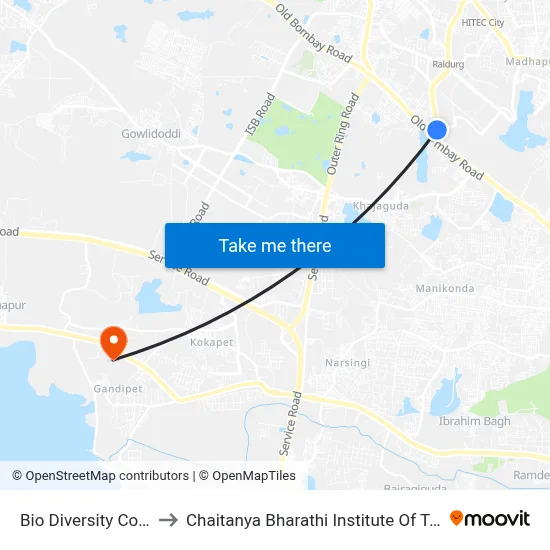 Bio Diversity Complex to Chaitanya Bharathi Institute Of Technology map