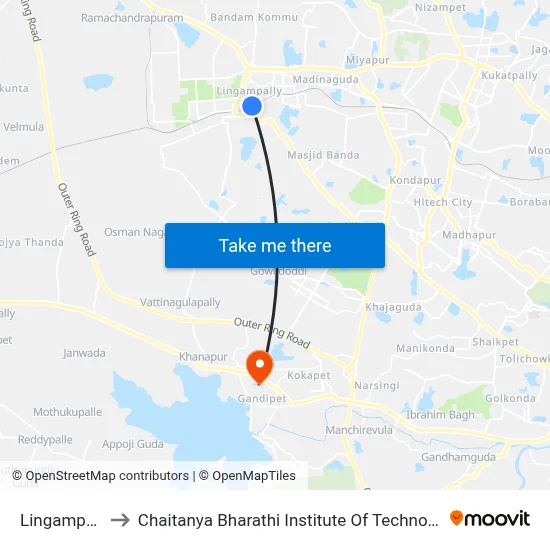 Lingampalli to Chaitanya Bharathi Institute Of Technology map