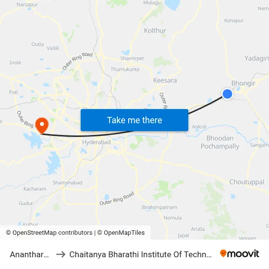Anantharam to Chaitanya Bharathi Institute Of Technology map