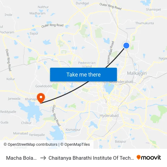 Macha Bolaram to Chaitanya Bharathi Institute Of Technology map