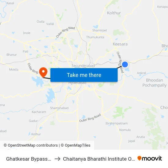 Ghatkesar Bypass Junction to Chaitanya Bharathi Institute Of Technology map