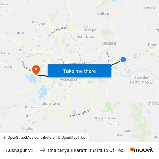 Aushapur Village to Chaitanya Bharathi Institute Of Technology map