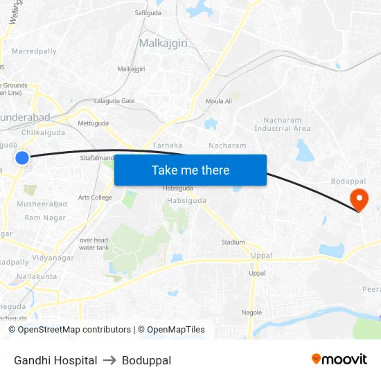 Gandhi Hospital to Boduppal map