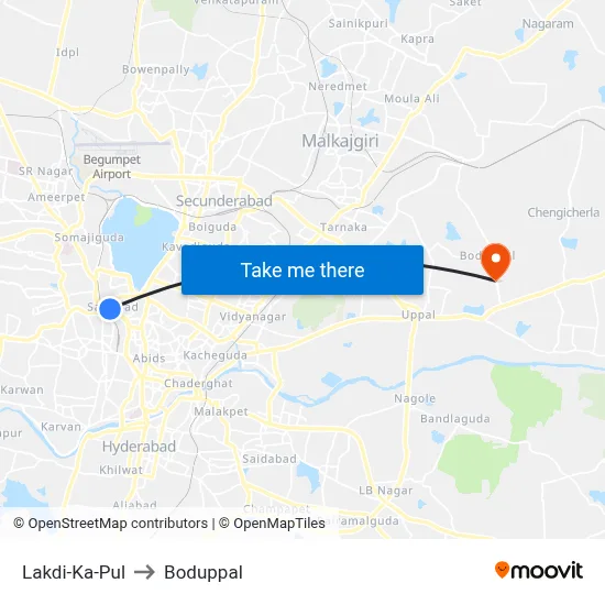 Lakdi-Ka-Pul to Boduppal map