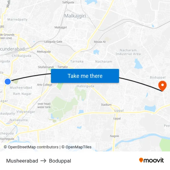 Musheerabad to Boduppal map