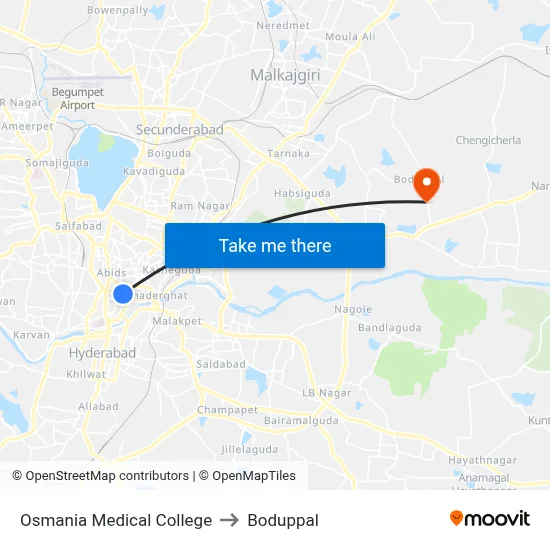 Osmania Medical College to Boduppal map