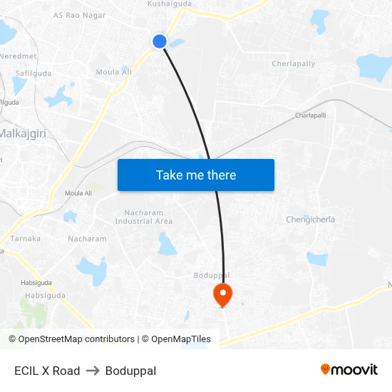 ECIL X Road to Boduppal map