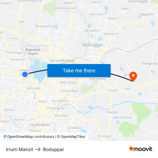 Irrum Manzil to Boduppal map
