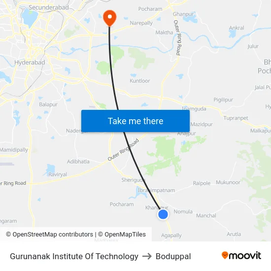 Gurunanak Institute Of Technology to Boduppal map