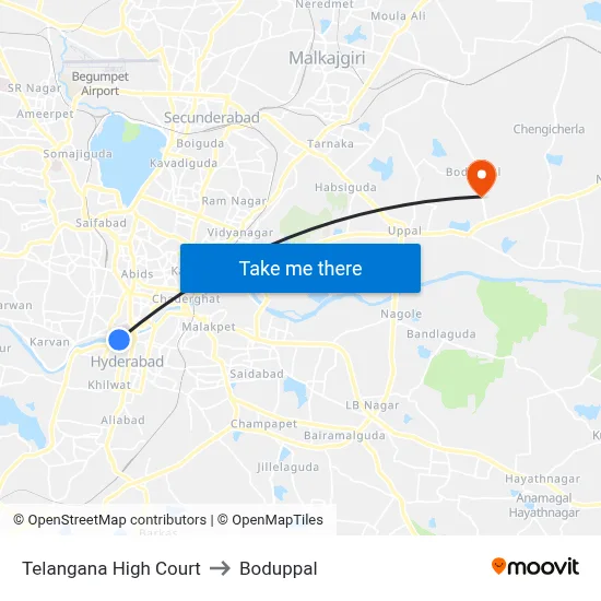 Telangana High Court to Boduppal map