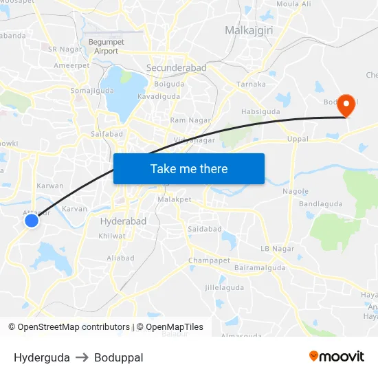 Hyderguda to Boduppal map