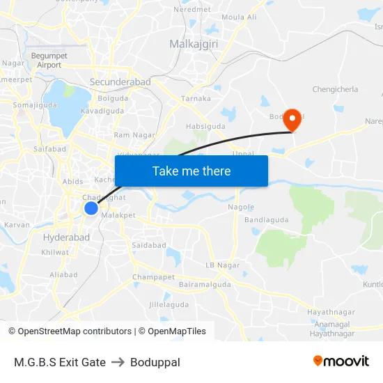 M.G.B.S Exit Gate to Boduppal map