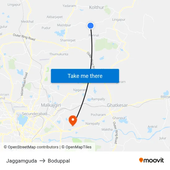 Jaggamguda to Boduppal map