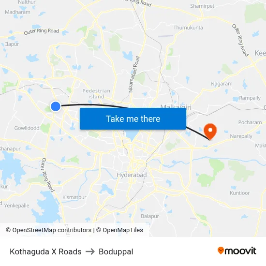 Kothaguda X Roads to Boduppal map