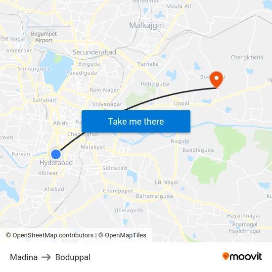 Madina to Boduppal map