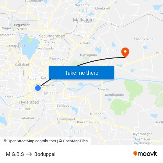 M.G.B.S to Boduppal map