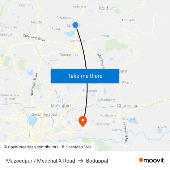Mazeedpur / Medchal X Road to Boduppal map