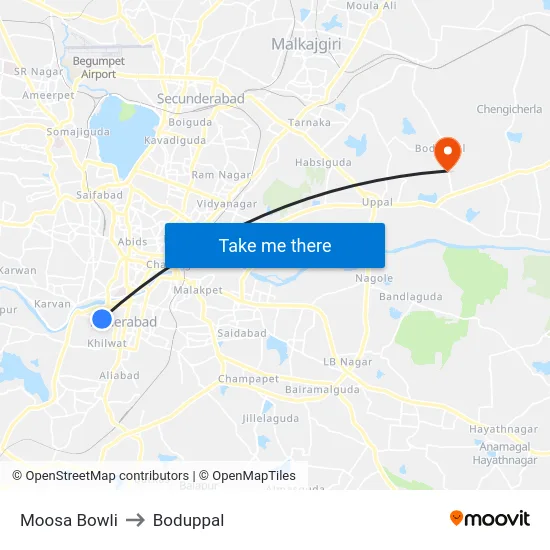 Moosa Bowli to Boduppal map