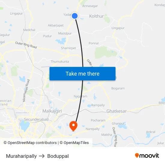 Muraharipally to Boduppal map