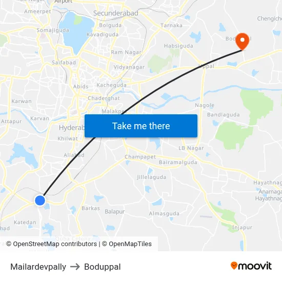 Mailardevpally to Boduppal map