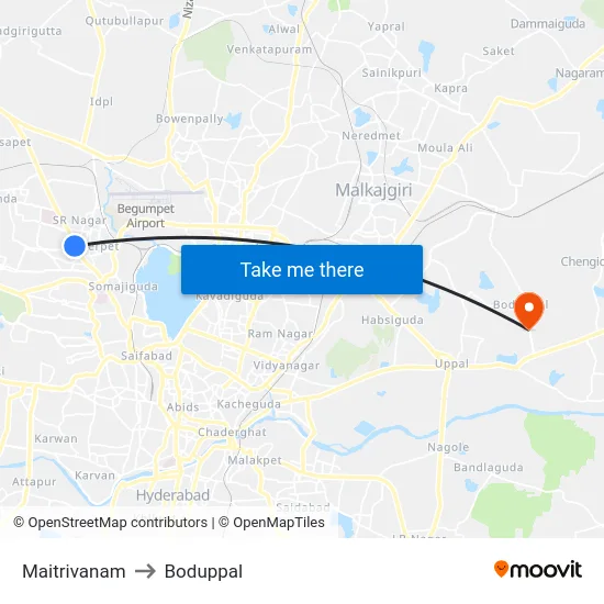 Maitrivanam to Boduppal map