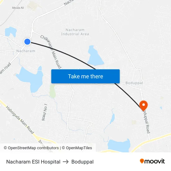 Nacharam ESI Hospital to Boduppal map