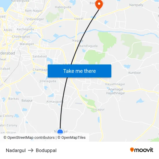 Nadargul to Boduppal map