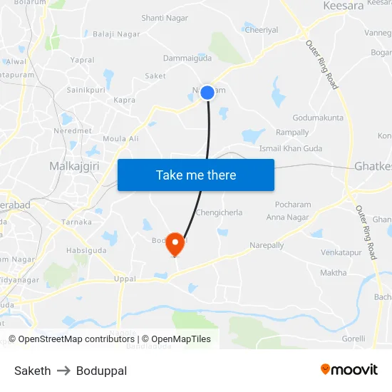Saketh to Boduppal map