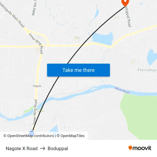 Nagole X Road to Boduppal map