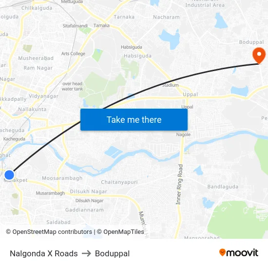 Nalgonda X Roads to Boduppal map