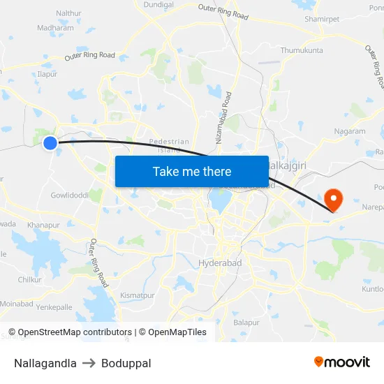 Nallagandla to Boduppal map
