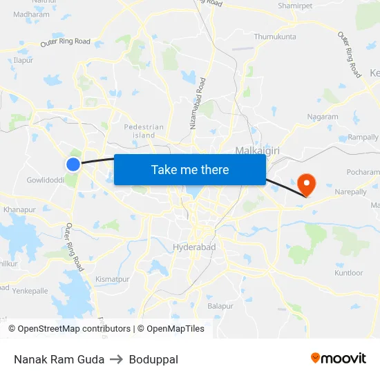 Nanak Ram Guda to Boduppal map