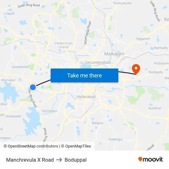 Manchrevula X Road to Boduppal map