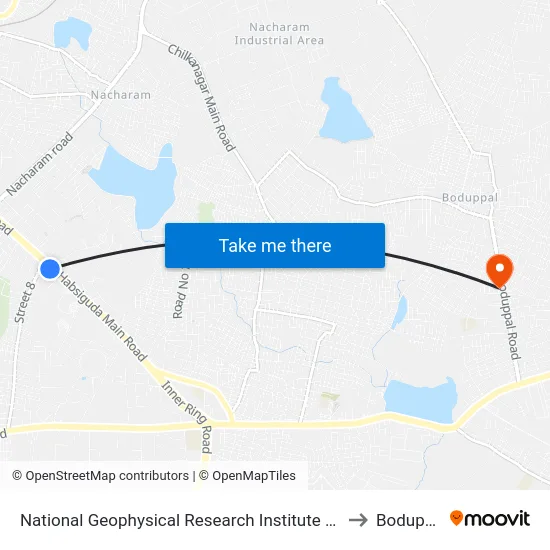 National Geophysical Research Institute (Ngri) to Boduppal map
