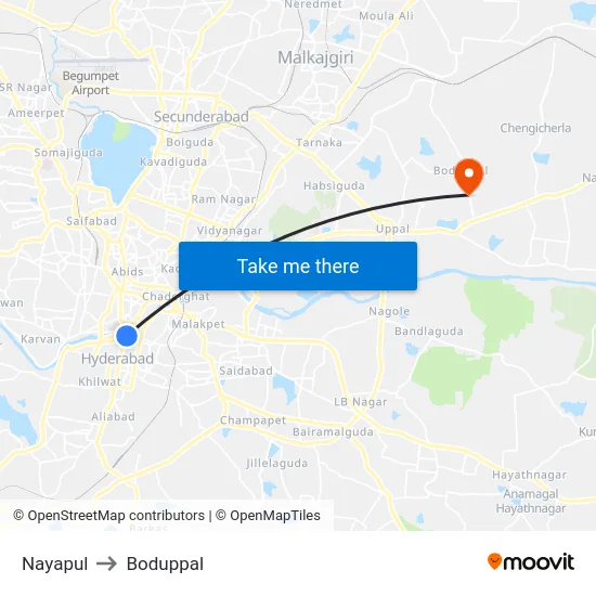 Nayapul to Boduppal map