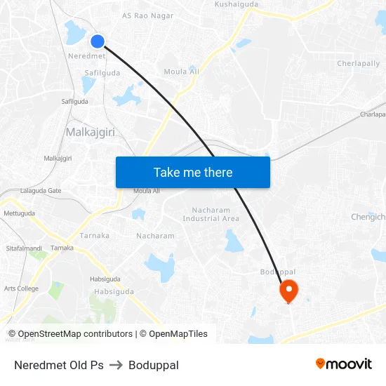 Neredmet Old Ps to Boduppal map