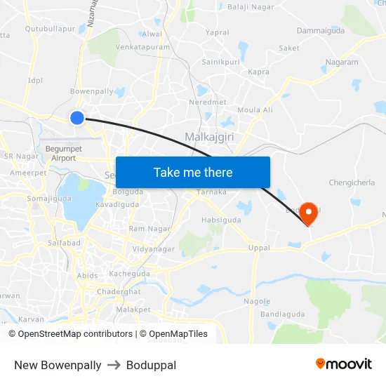 New Bowenpally to Boduppal map