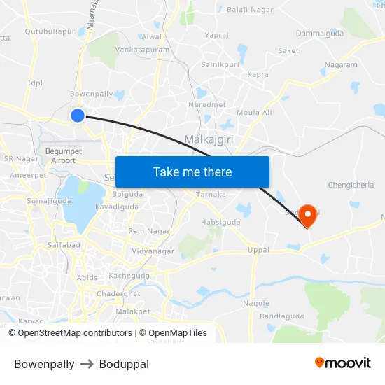 Bowenpally to Boduppal map