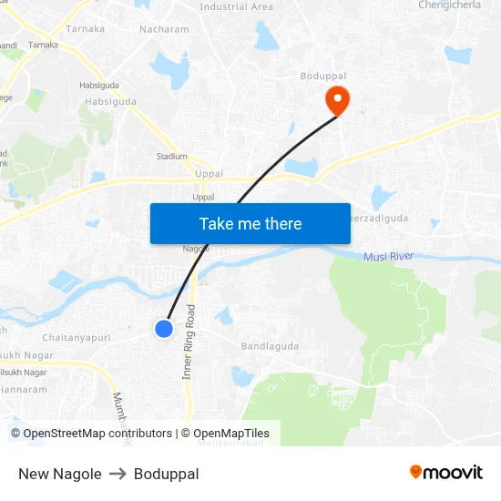 New Nagole to Boduppal map