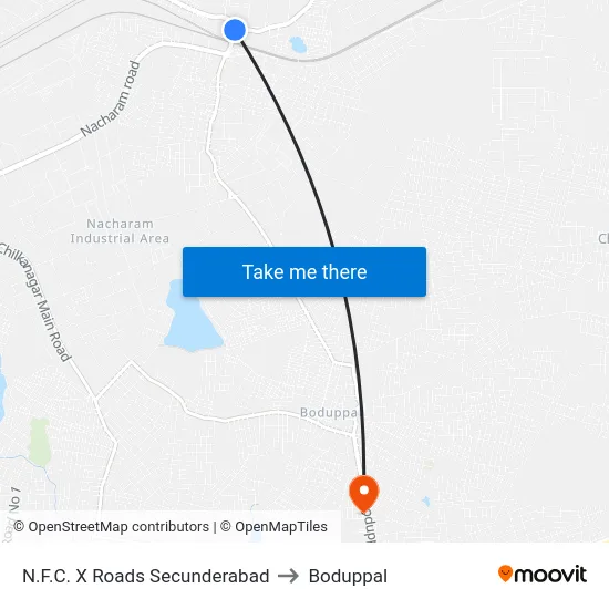 N.F.C. X Roads Secunderabad to Boduppal map