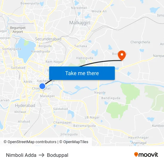 Nimboli Adda to Boduppal map